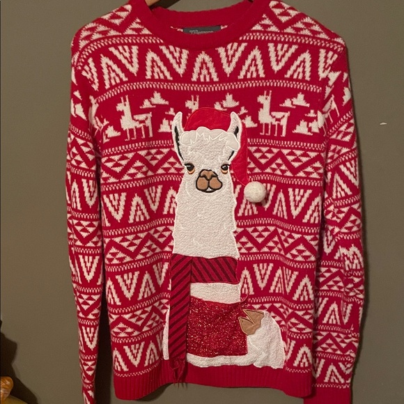 Cozy Red Llama Holiday Sweater - Picture 1 of 2